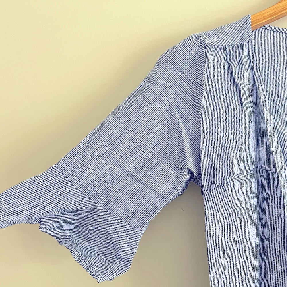 Gap Linen Ruffle Wrap Dress - Blue Stripe - Picture 4 of 6
